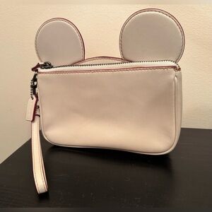 Disney x Coach Leather Wristlet Featuring Mickey Ears in Off White